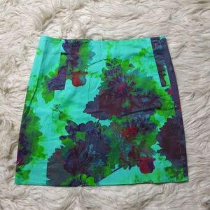 J Crew Stretch Floral Green Mini Skirt Size 00